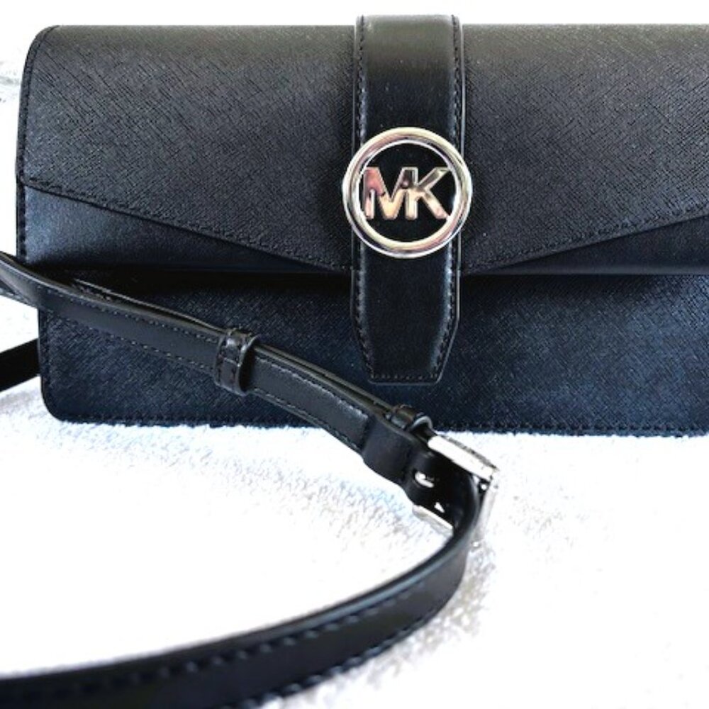 Michael Kors "Greenwich" black leather shoulder bag NWT